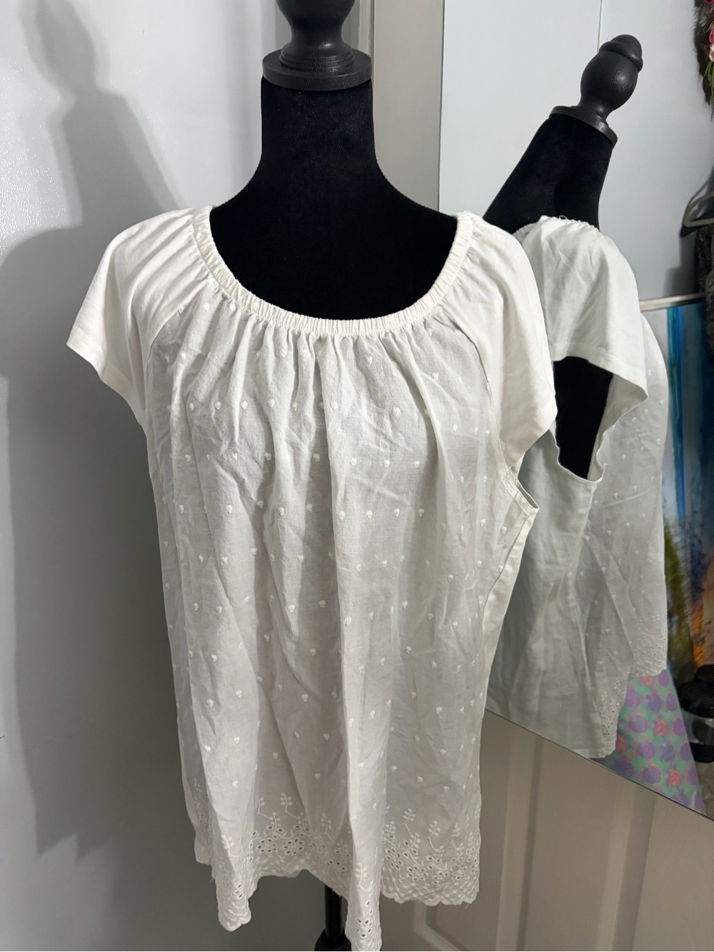 Kim Rogers Women’s White Eyelet Peasant Top